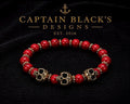 Red Marbled Skull Bracelet: Pirate Gothic Beaded Jewelry