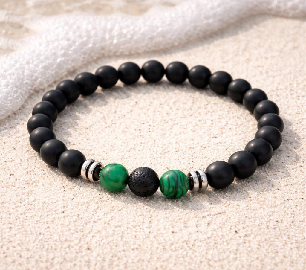 Black Beads with green accents
