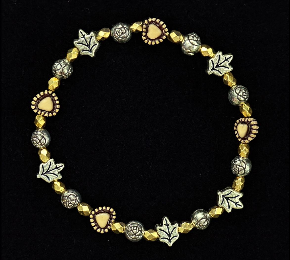 Fall Leaves & Hearts Beaded Bracelet