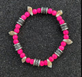 Pink Beaded Bracelet with Silver Accents & Conch Shells