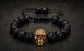 Pirate Collection. Captain Black Skull Lava Bracelet Collection | Gold Skull Bead Bracelet for Men