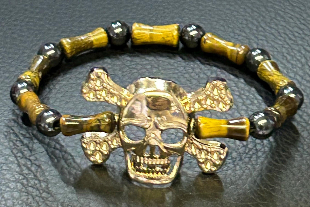 Gold Skull & Bamboo Beaded Pirate Bracelet