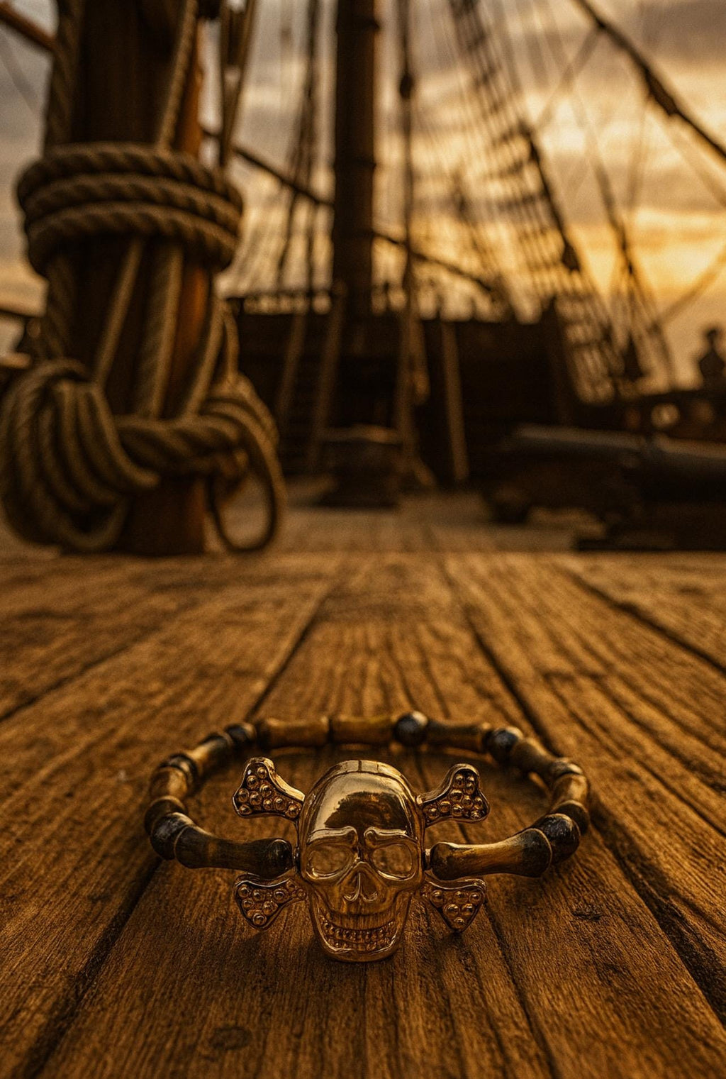 Gold Skull & Bamboo Beaded Pirate Bracelet