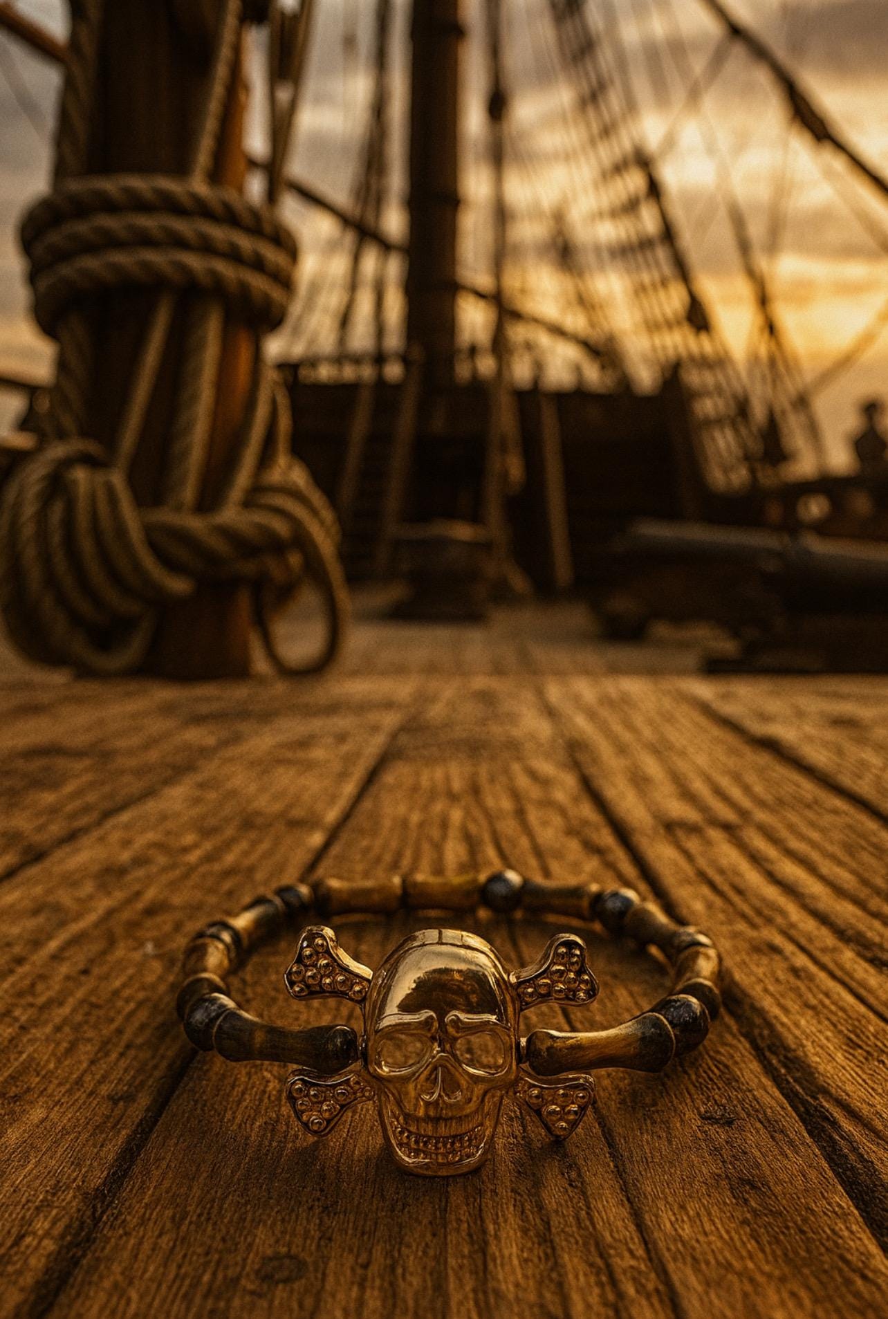 Gold Skull & Bamboo Beaded Pirate Bracelet