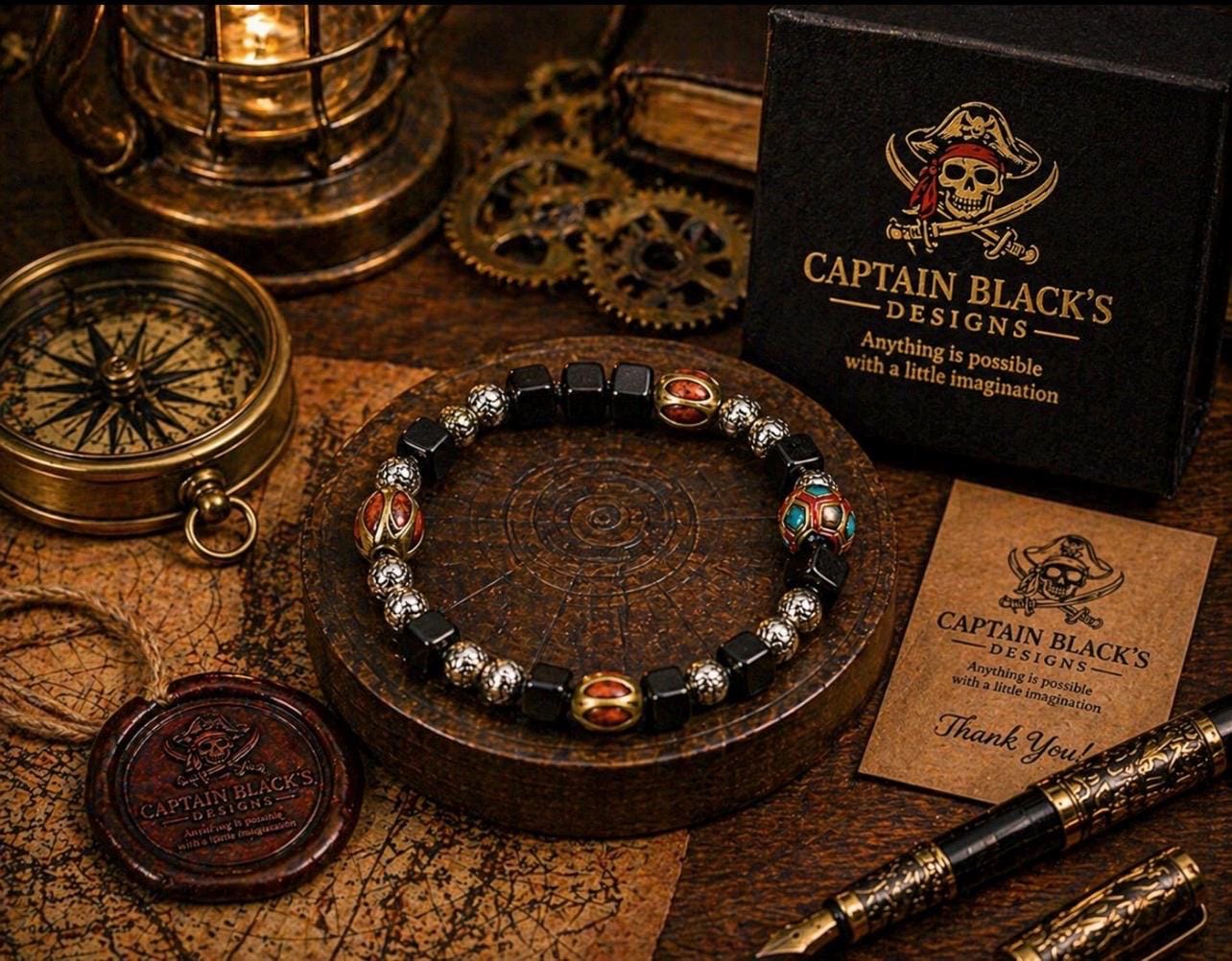 Atlas Forge Men’s Bracelet – Black Cube Beads, Silver Accents, Artisan Focal Beads