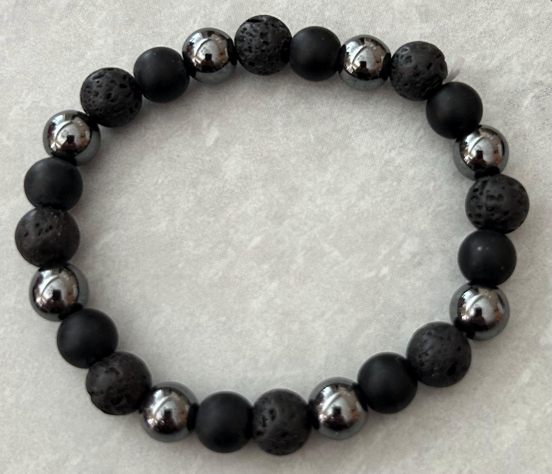 Crinkled Black Lava Beads with Silver