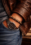 Mens Bronze Beaded Bracelet, Aztec Tribal Design, Stretch Jewelry