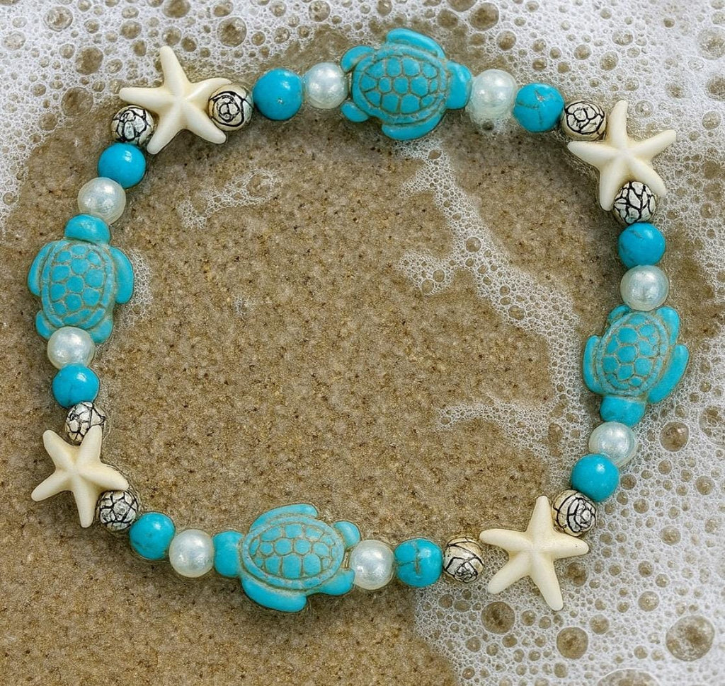 Sea Turtle Starfish Beaded Bracelet: Beach Bliss