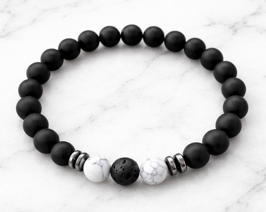Black beads with White  and silver accents