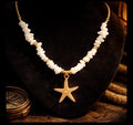 White Shell Starfish Necklace, Gold Beach Jewelry, Ocean Inspired Summer Chain