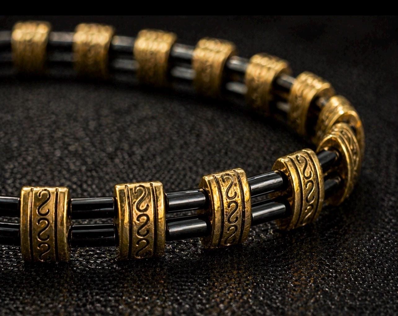 Black Gold Tribal Bracelet, Warrior Style Statement Jewelry, Men's Accessory