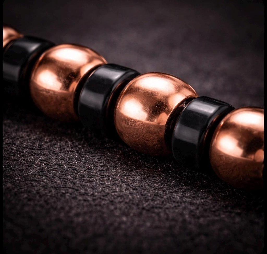 Mens Copper Black Beaded Bracelet | Captain Black Designs Stretch Jewelry