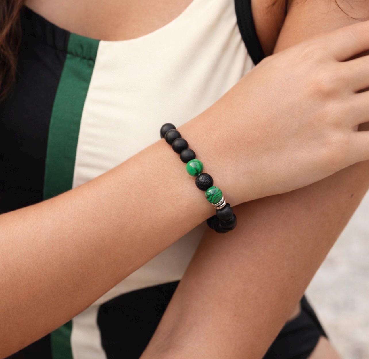 Black Beads with green accents
