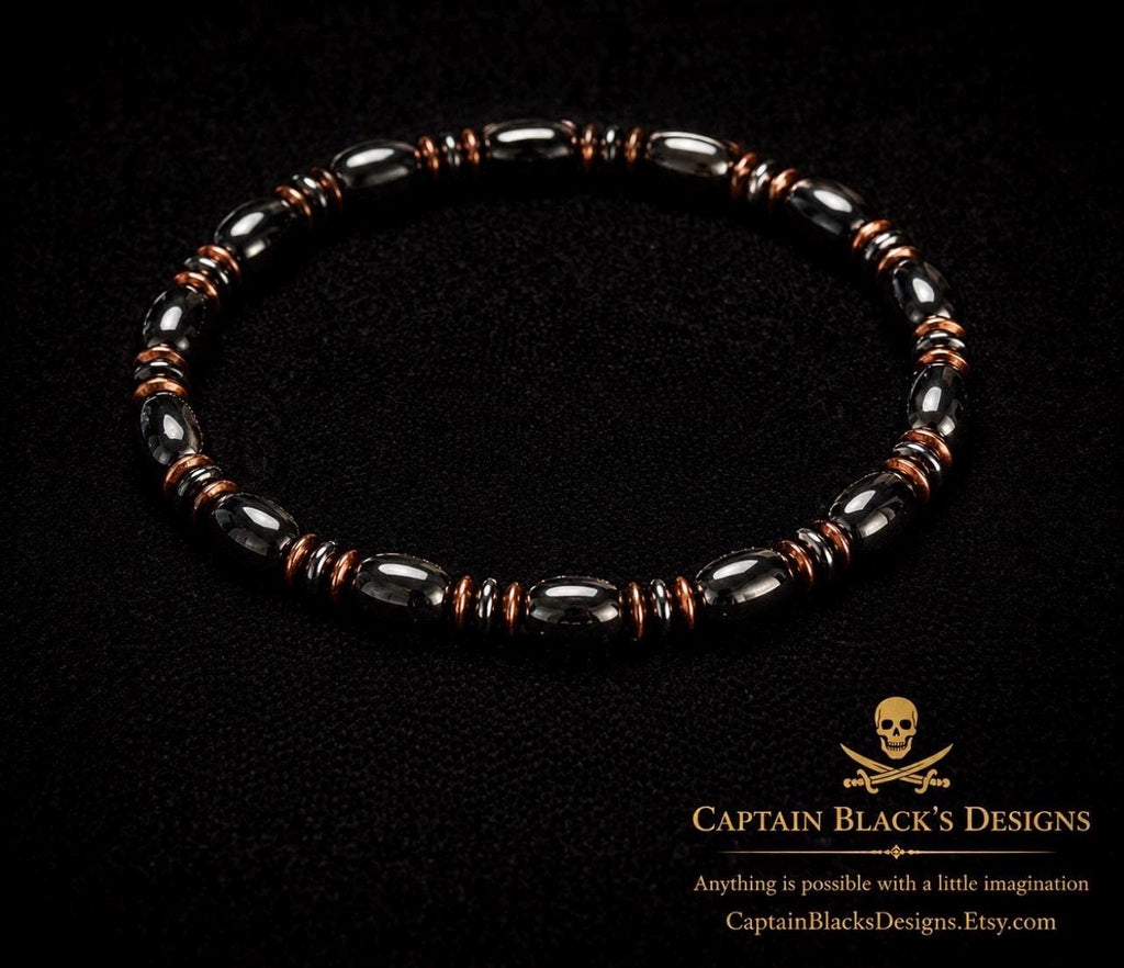 Obsidian Copper Accent Bracelet – Men's Minimalist Beaded Jewelry