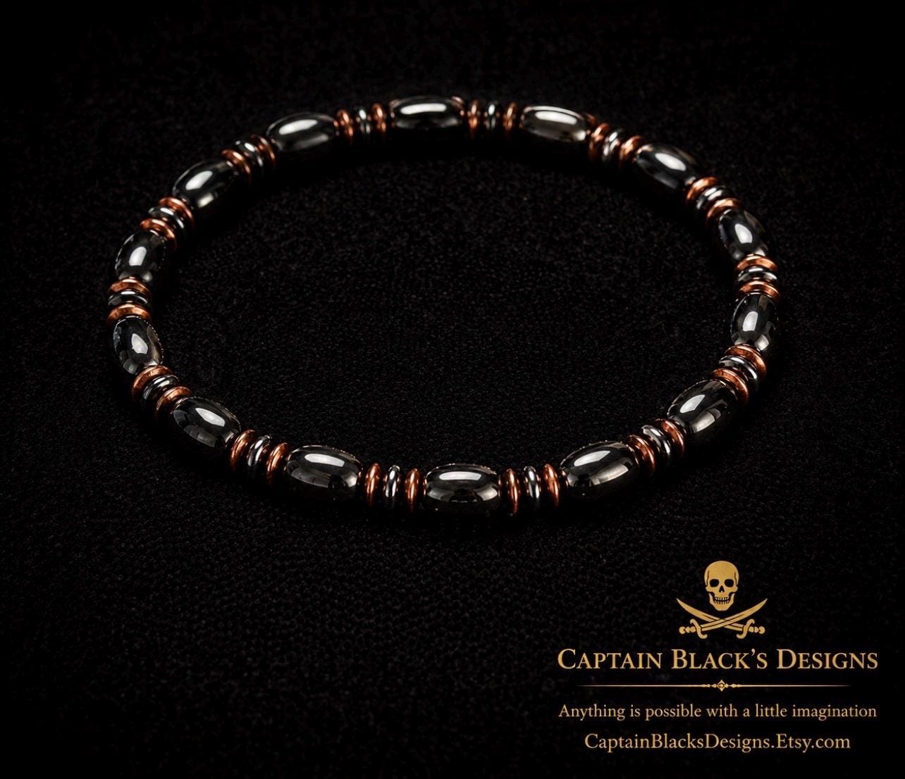 Obsidian Copper Accent Bracelet – Men's Minimalist Beaded Jewelry