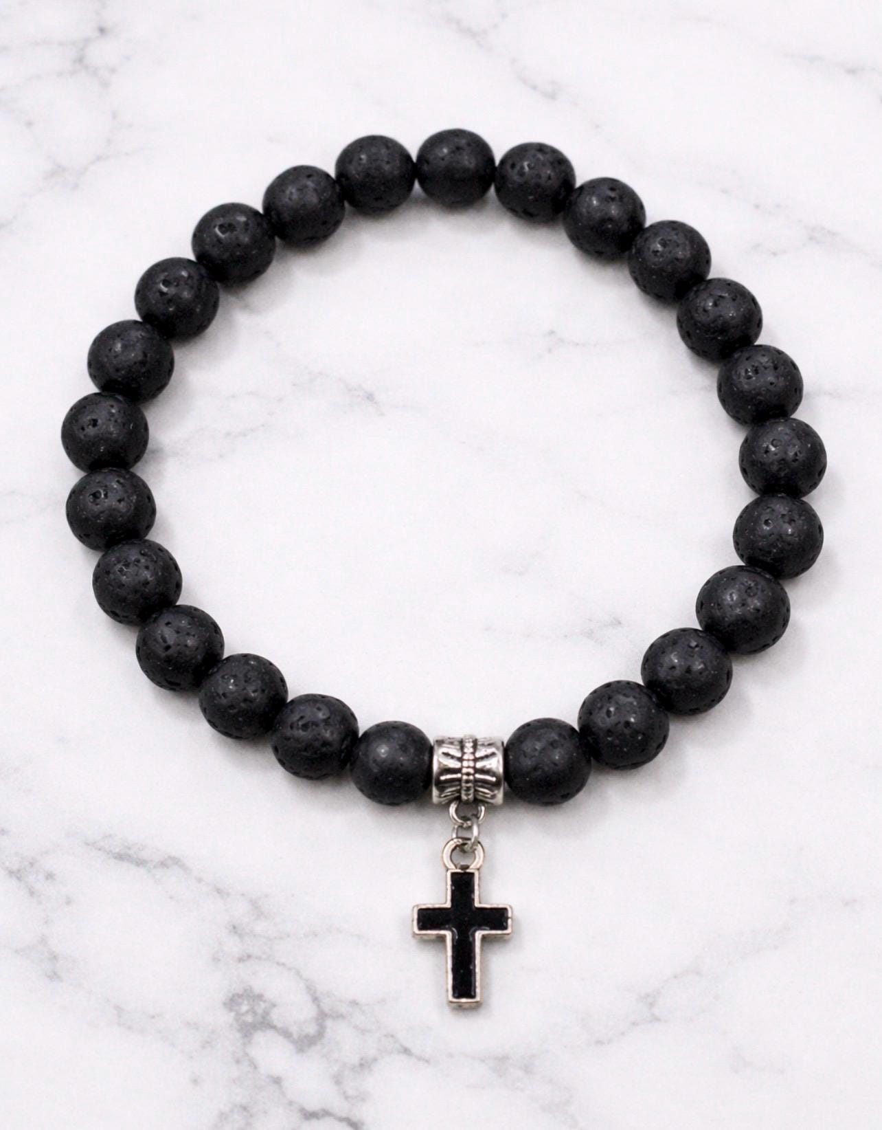 BEACH BLISS - Black Lava Beads with Black Cross