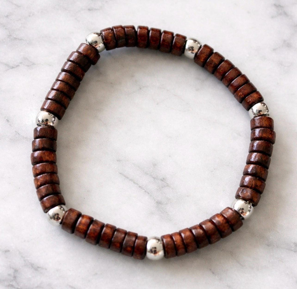 Bamboo Bead Bracelet with Silver Accents – Beach Lake Jewelry