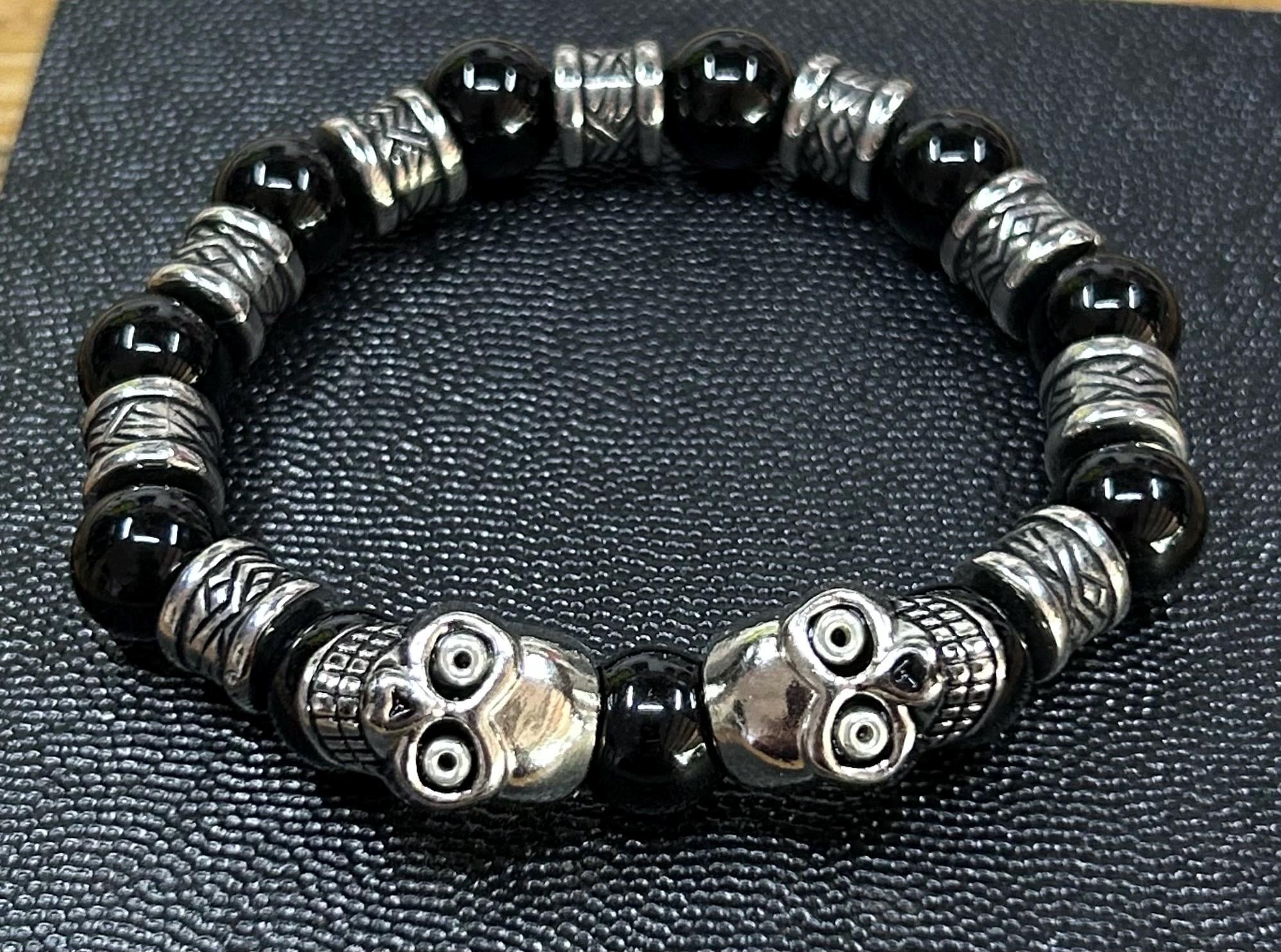 Men's Skull Bracelet – Black Beaded Gothic Jewelry – Captain Black's Designs