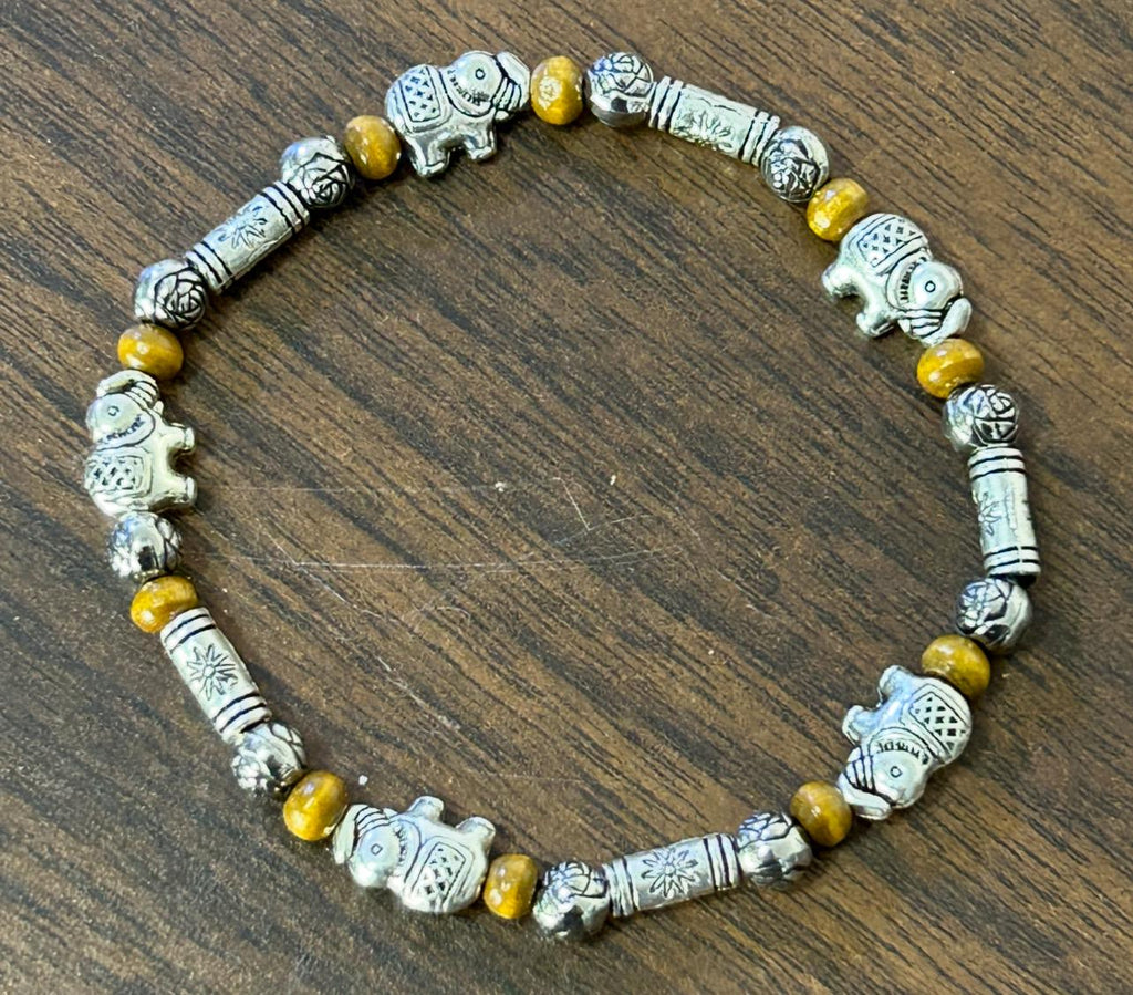 Elephant Beaded Bracelet: Silver Tone Animal Jewelry