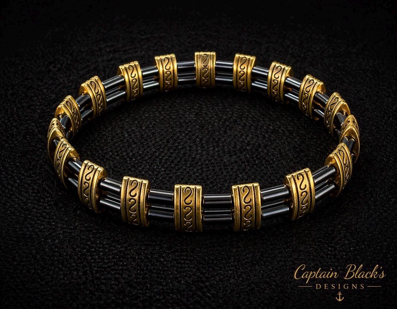 Black Gold Tribal Bracelet, Warrior Style Statement Jewelry, Men's Accessory