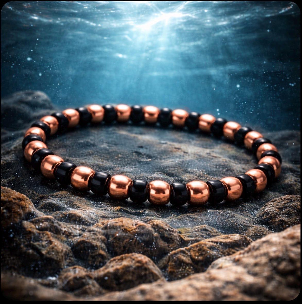 Mens Copper Black Beaded Bracelet | Captain Black Designs Stretch Jewelry