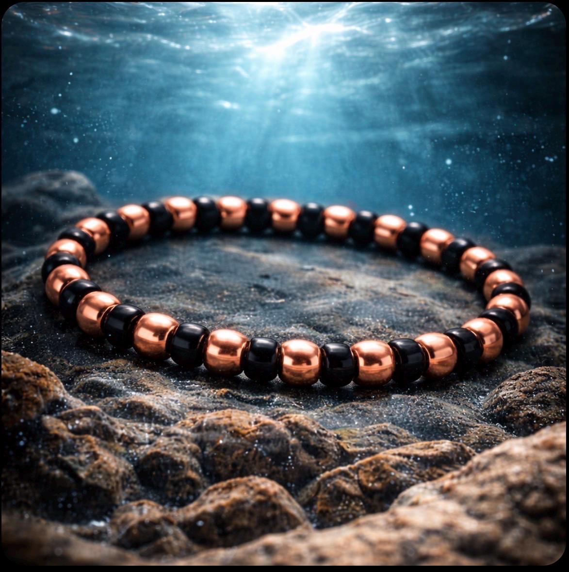 Mens Copper Black Beaded Bracelet | Captain Black Designs Stretch Jewelry