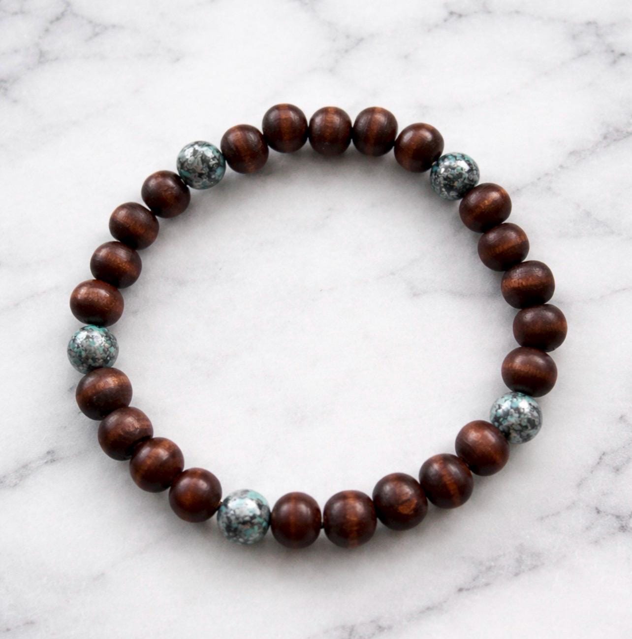 Bamboo Bead Bracelet with Silver Spacers, Beach Summer Jewelry