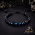 Midnight Current Matte Black Beaded Bracelet – Blue Accent Adjustable Men’s Style