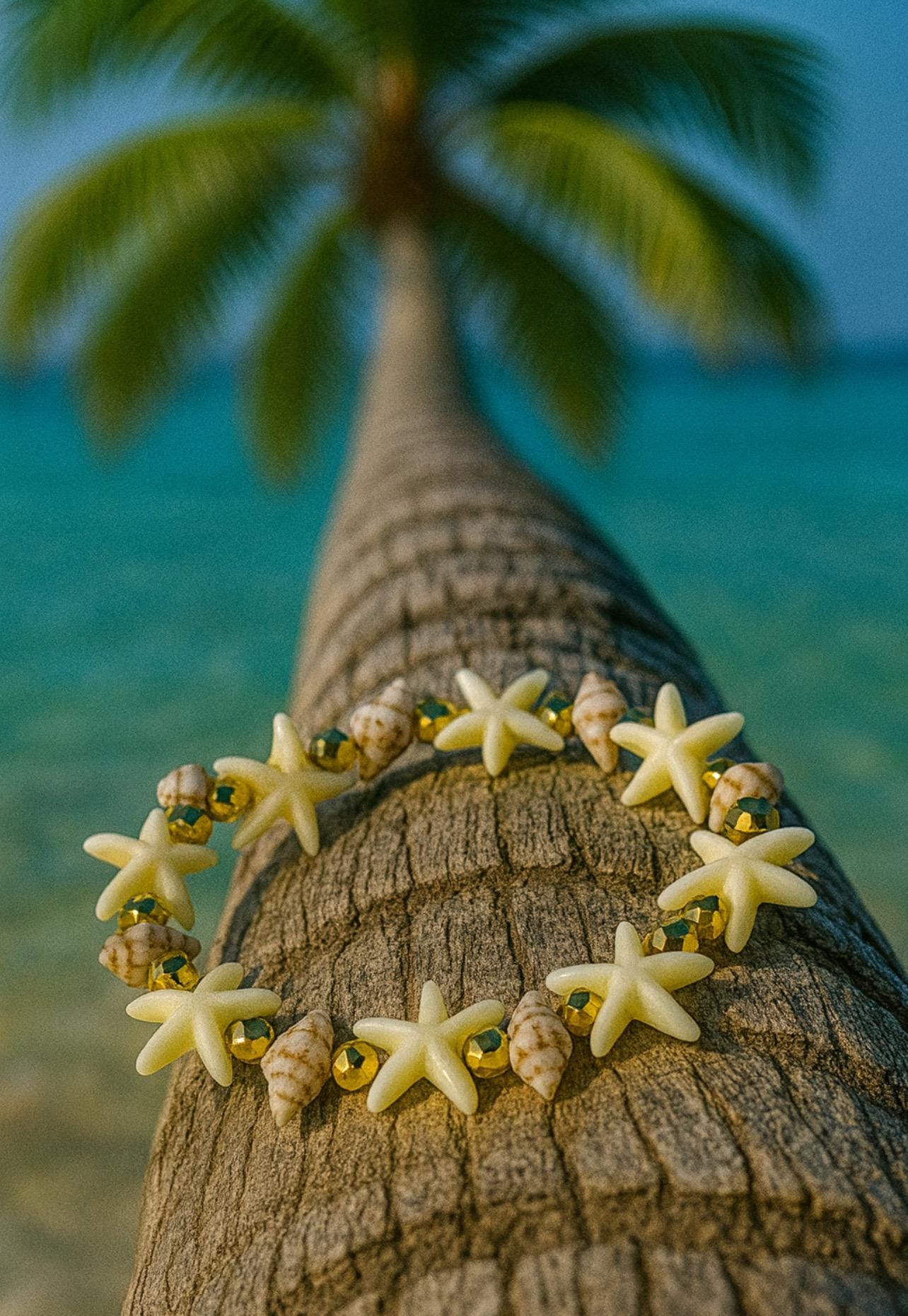 Shells and White Stars Bracelet with Gold Accent