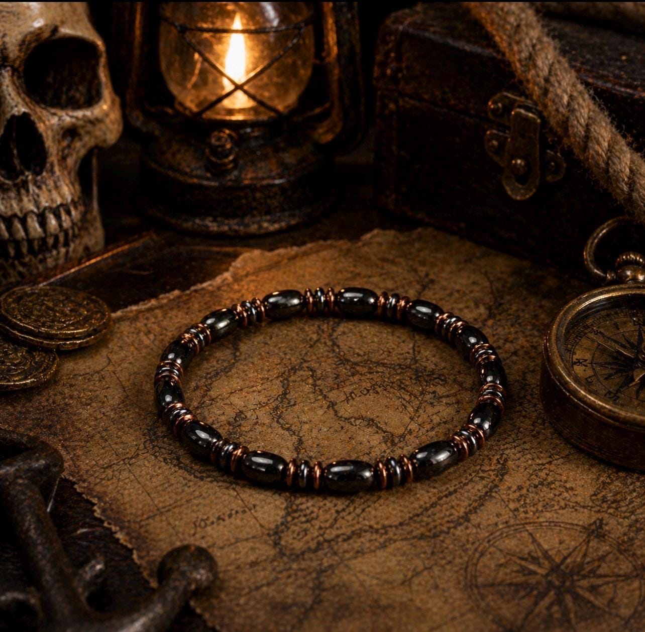 Obsidian Copper Accent Bracelet – Men's Minimalist Beaded Jewelry