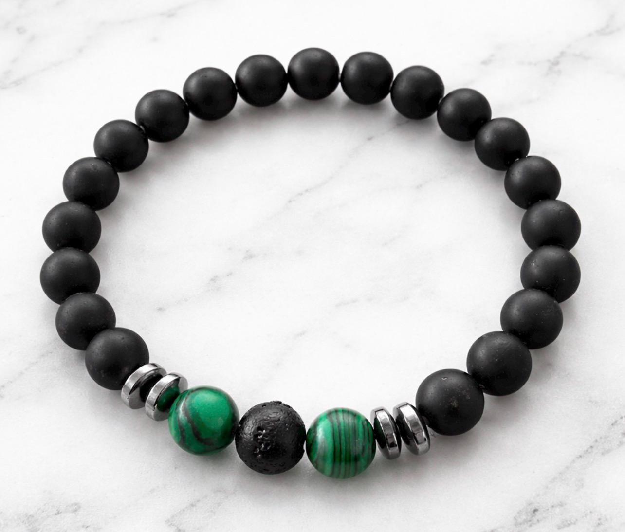 Black Beads with green accents