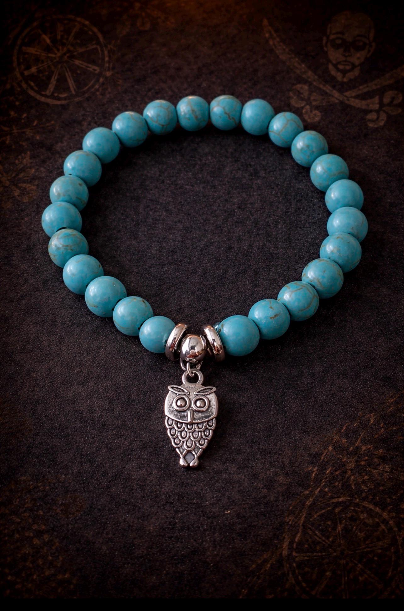 Turquoise Owl Pendant Bracelet, Western Wildlife Jewelry