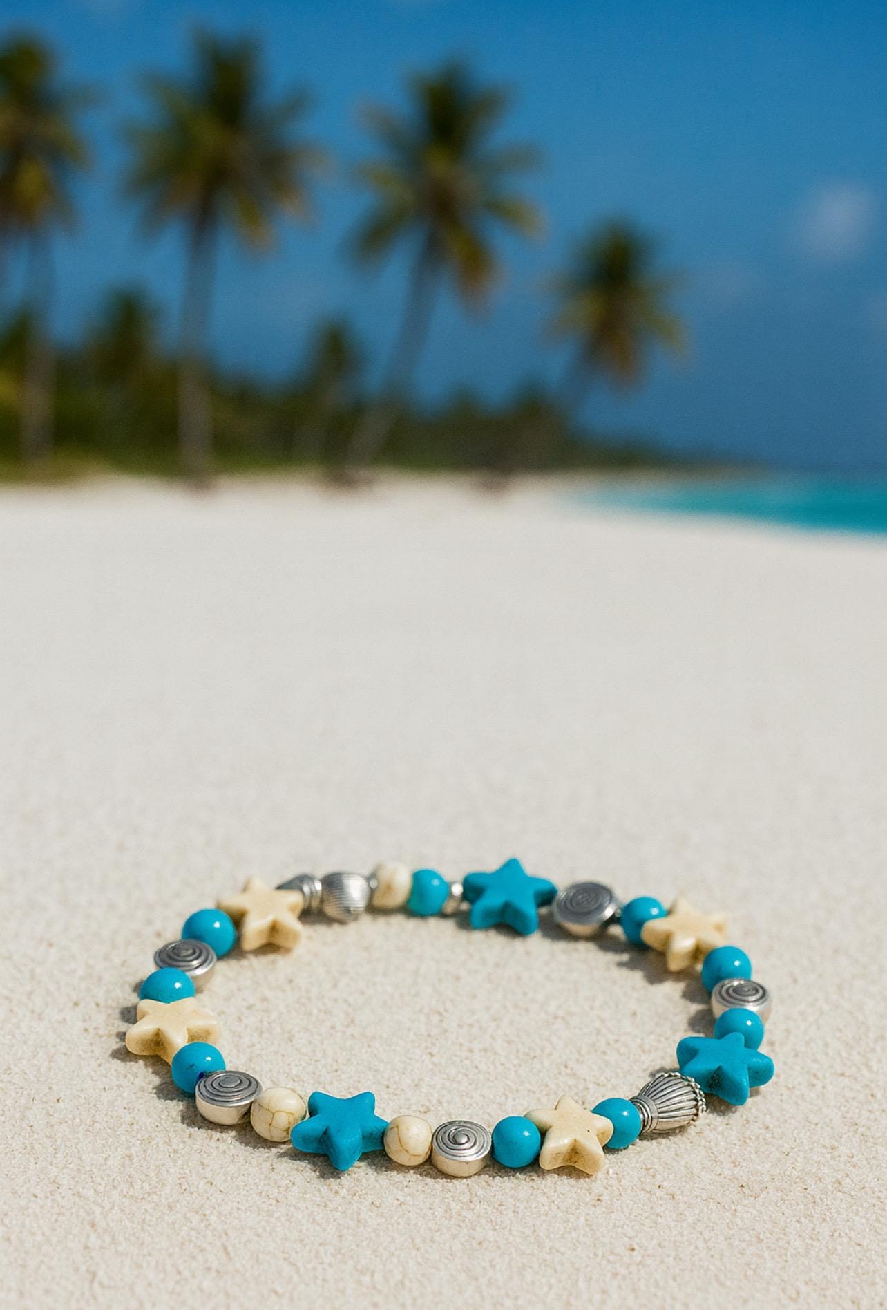 Beach Stars Bracelet: Turquoise & Sandstone Style