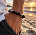 Crinkled Black Lava Beads with Silver