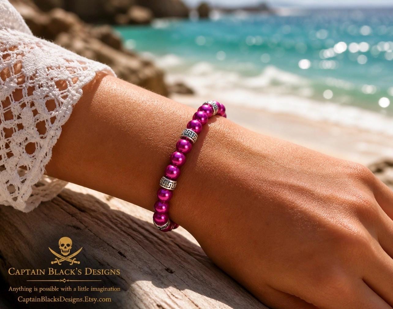Velvet Tide Magenta Bracelet – Elegant Handmade Stretch Jewelry