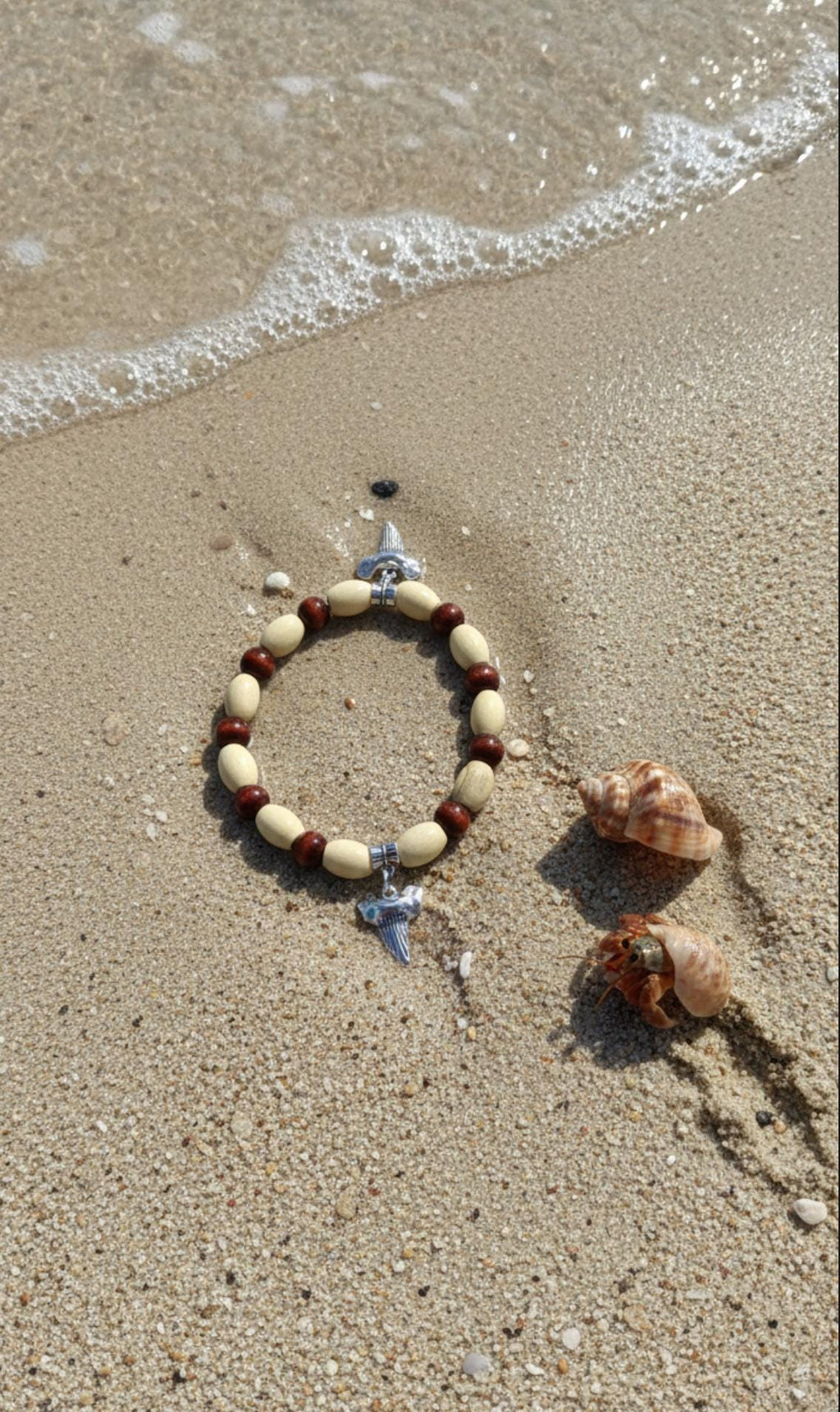 Bamboo Bead Anklet with Sliver Shark Teeth