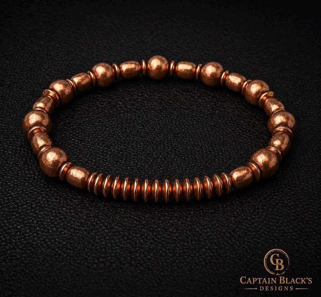 Copper Meridian Beaded Bracelet – Textured Solid Copper Jewelry – Masculine Design