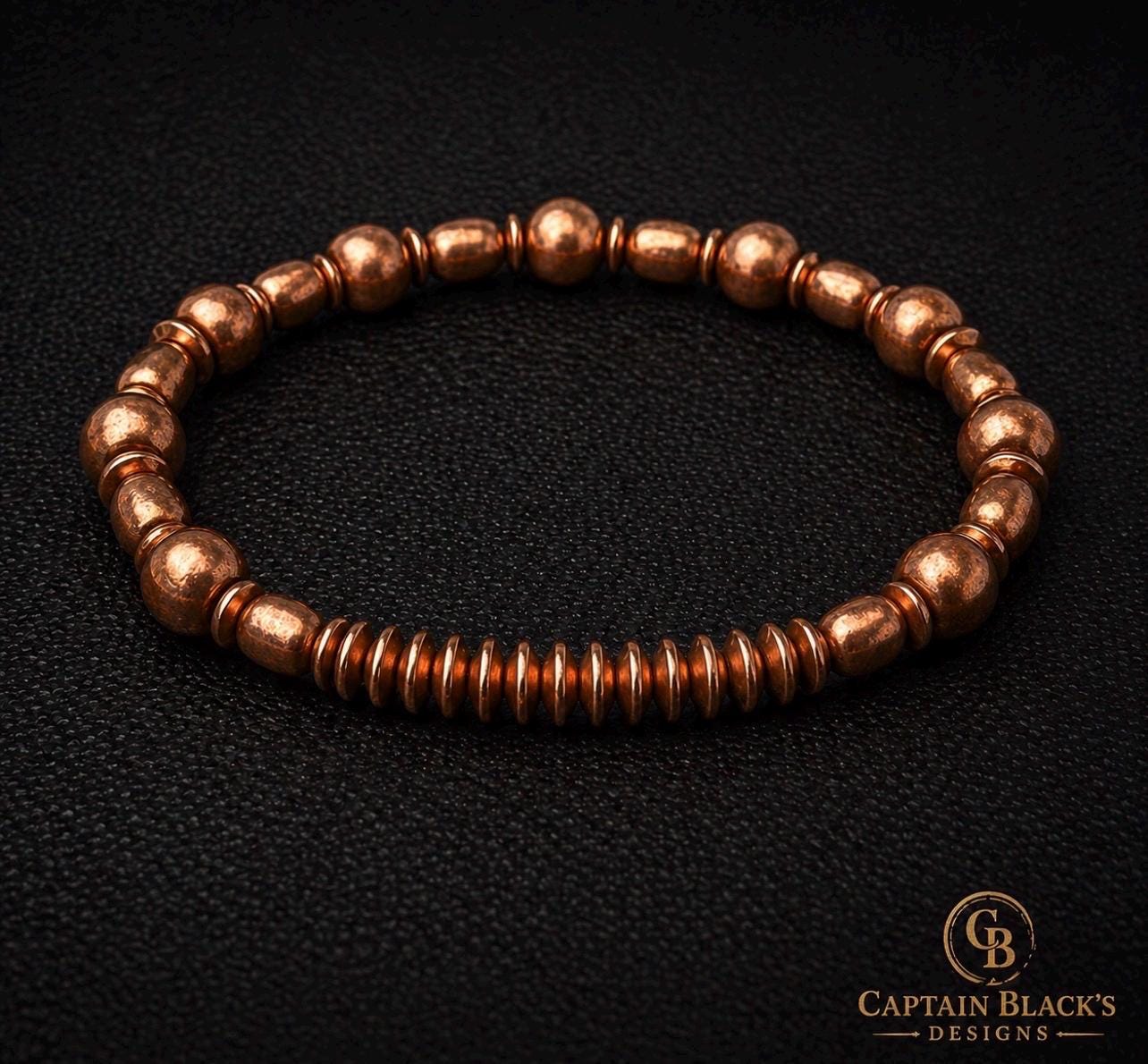 Copper Meridian Beaded Bracelet – Textured Solid Copper Jewelry – Masculine Design