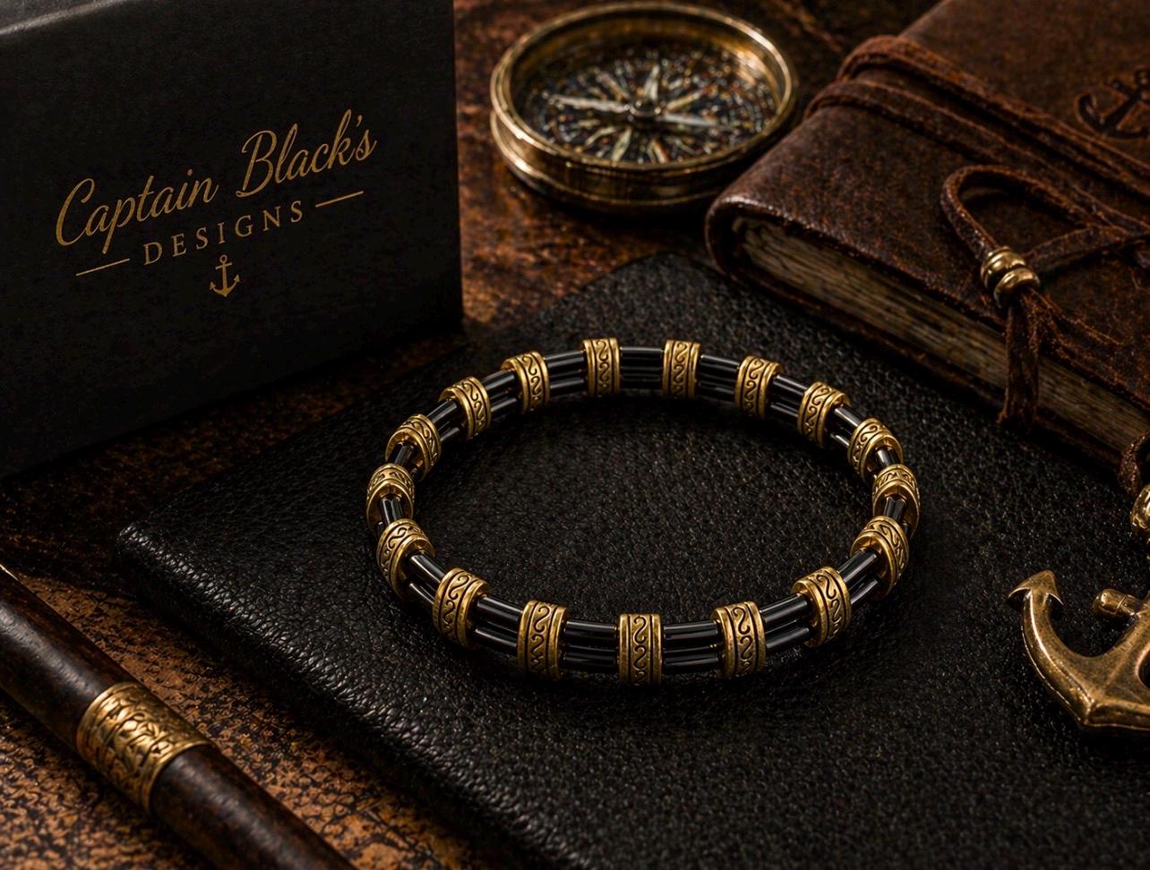 Black Gold Tribal Bracelet, Warrior Style Statement Jewelry, Men's Accessory
