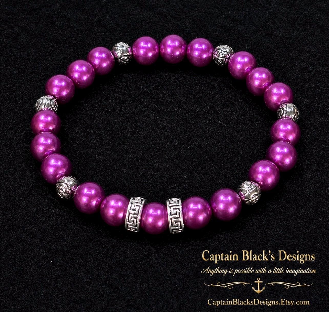 Purple Magenta Beaded Bracelet – Silver Accents Handmade Jewelry