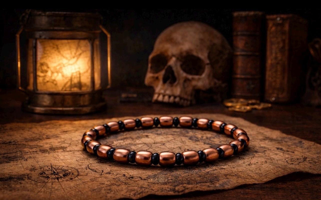Men's Copper Oval Bead Bracelet – Black Spacers, Minimalist Style Gift