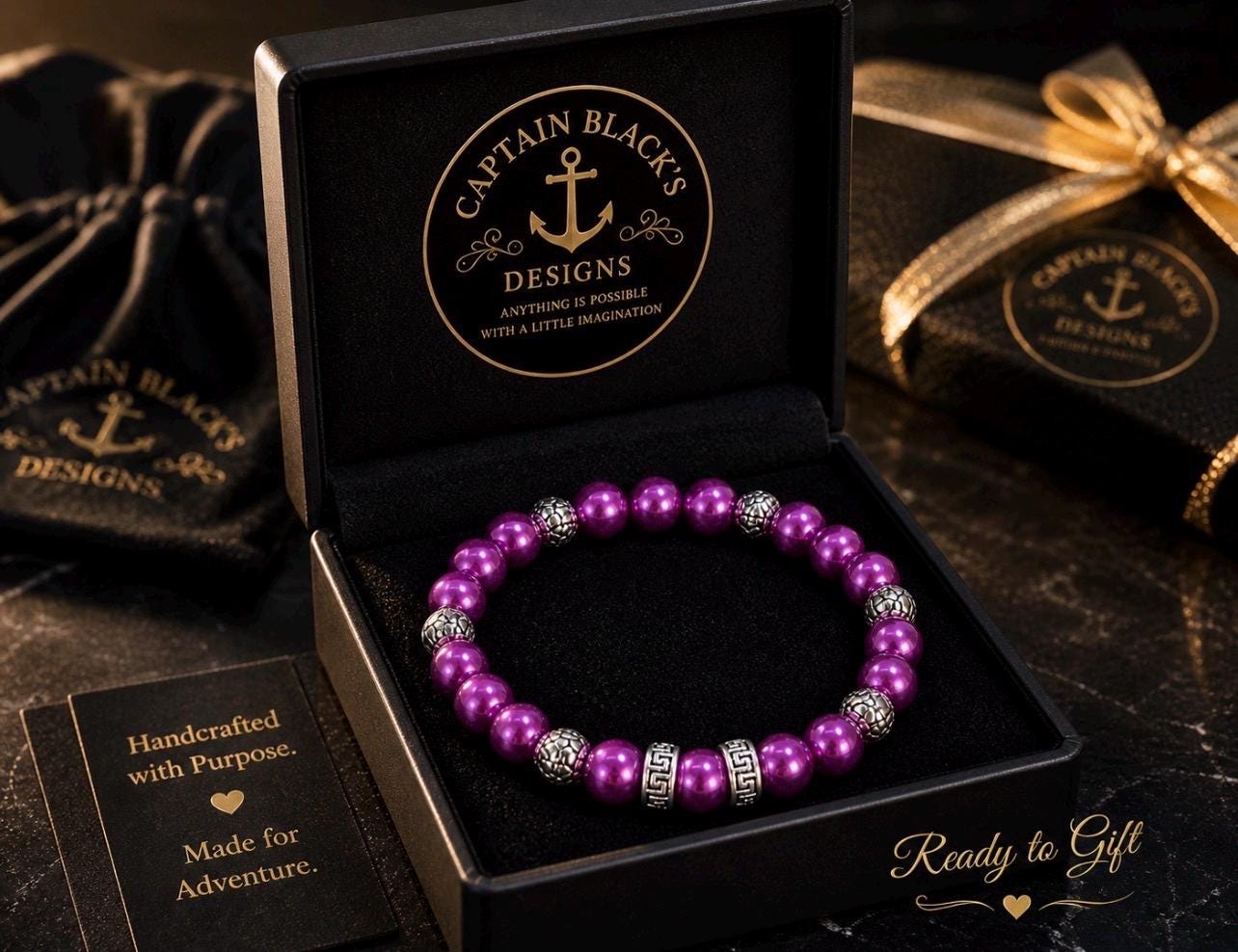 Purple Magenta Beaded Bracelet – Silver Accents Handmade Jewelry