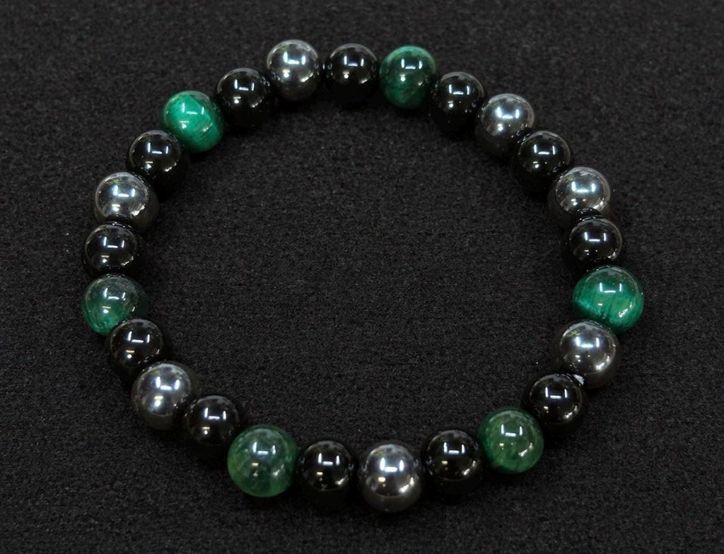 Sea Green Black Silver Beaded Bracelet, Summer Beach Accessory, His and Hers Set