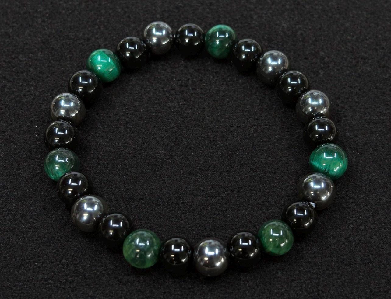 Sea Green Black Silver Beaded Bracelet, Summer Beach Accessory, His and Hers Set