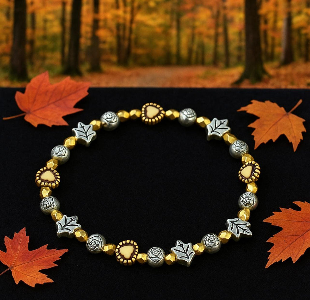 Fall Leaves & Hearts Beaded Bracelet