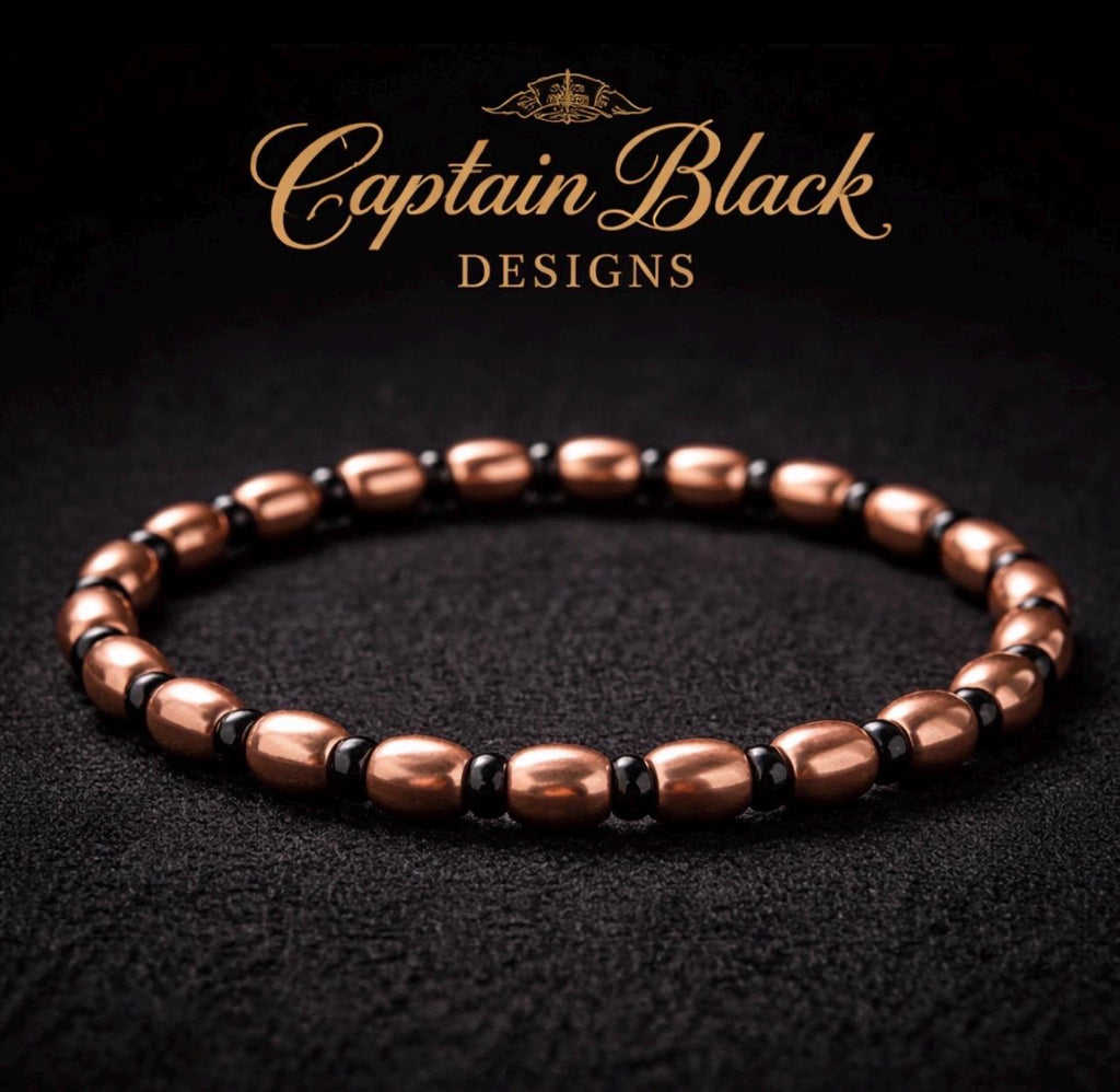 Men's Copper Oval Bead Bracelet – Black Spacers, Minimalist Style Gift