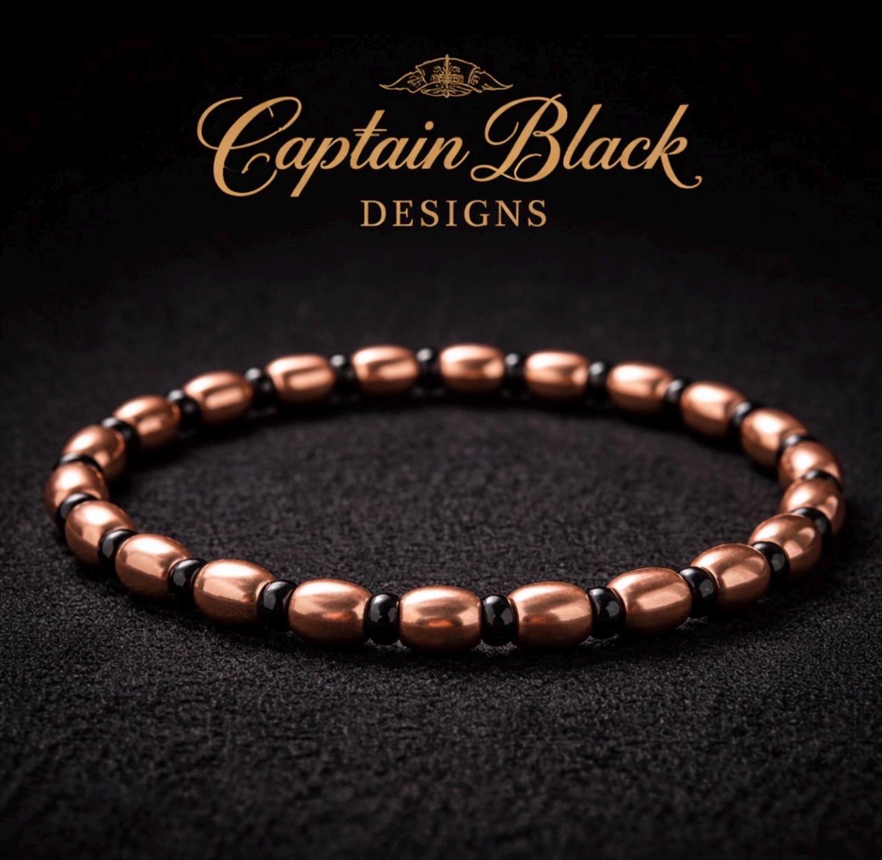 Men's Copper Oval Bead Bracelet – Black Spacers, Minimalist Style Gift