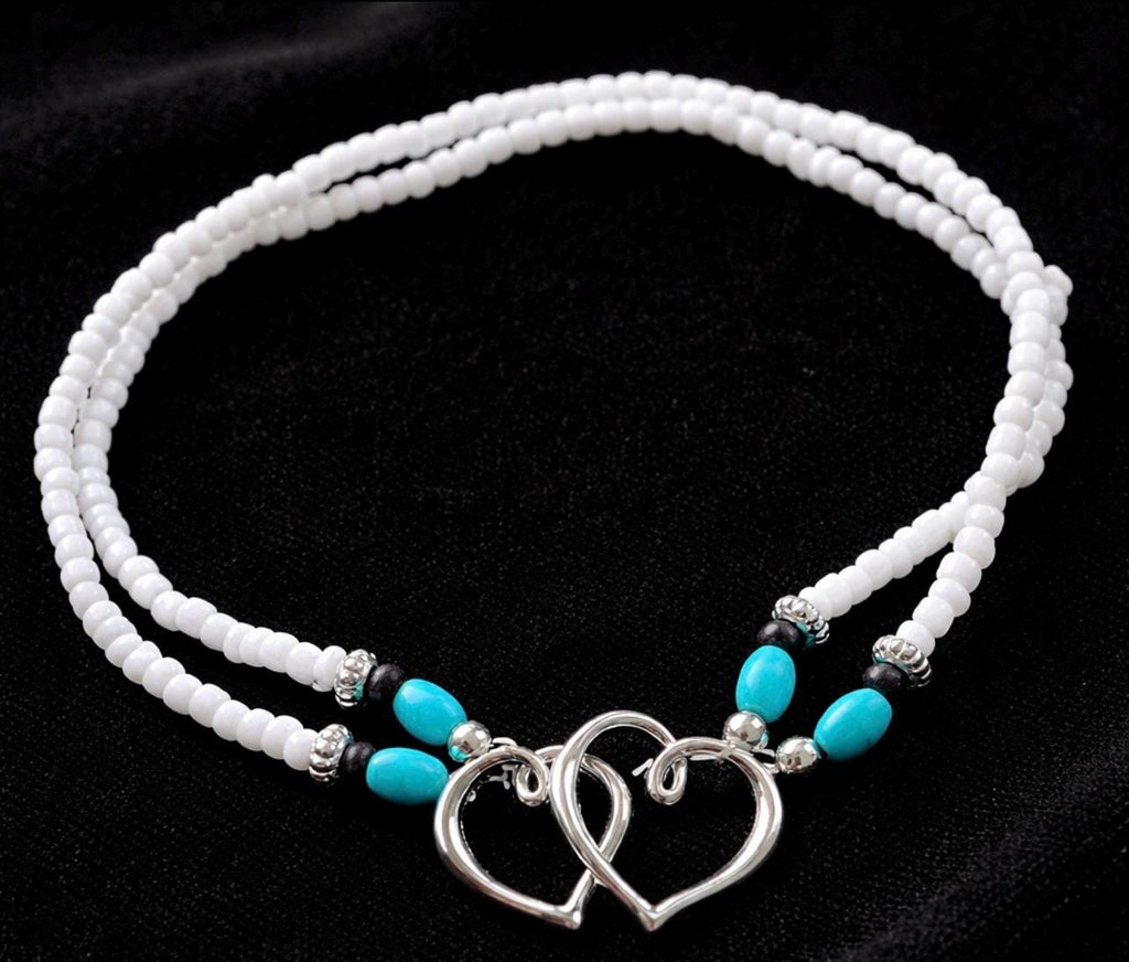 BEACH BLISS - White Shared Heart Anklet
