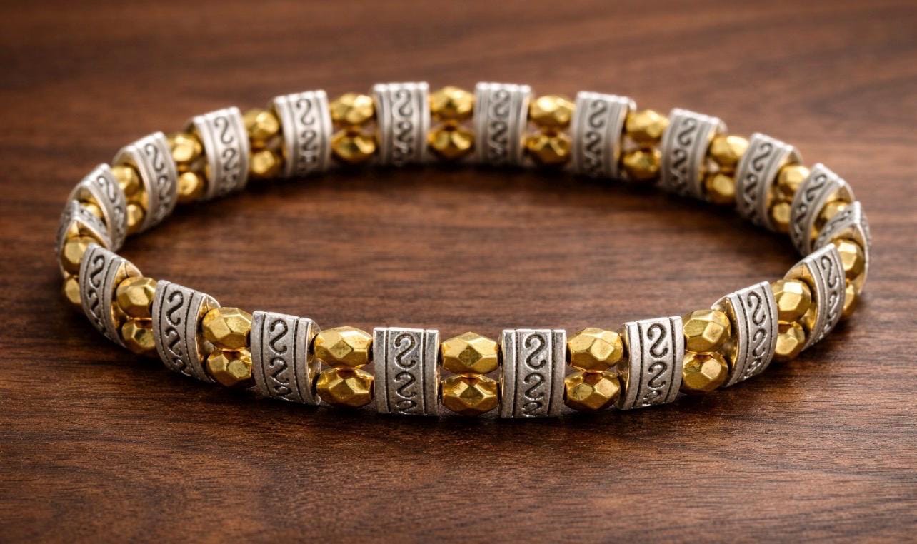 Men's Two-Tone Aztec Bracelet, Mixed Metal Beaded Jewelry