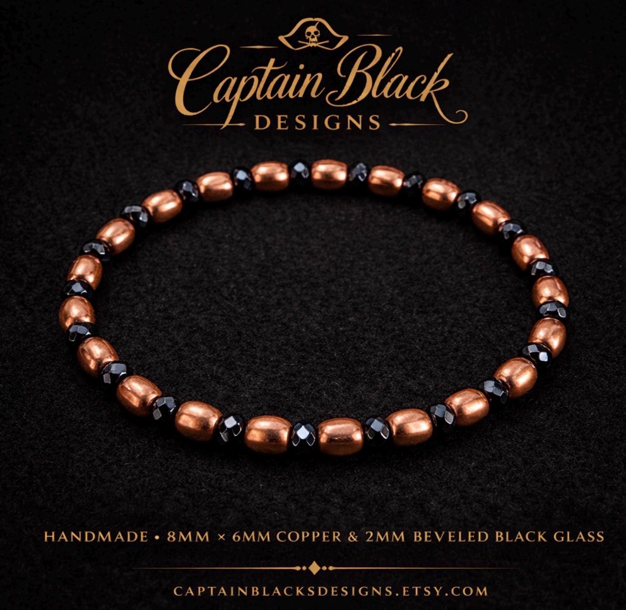 Copper Black Beaded Bracelet | Oval Copper, Faceted Glass, Minimalist Stackable Jewelry